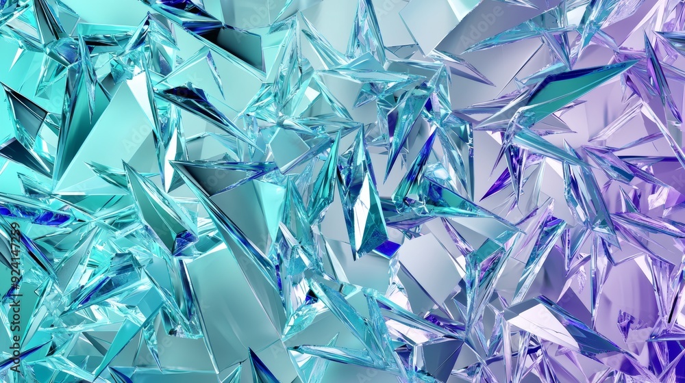 Poster abstract background with many blue and purple crystals creating sharp geometric shapes. the crystals
