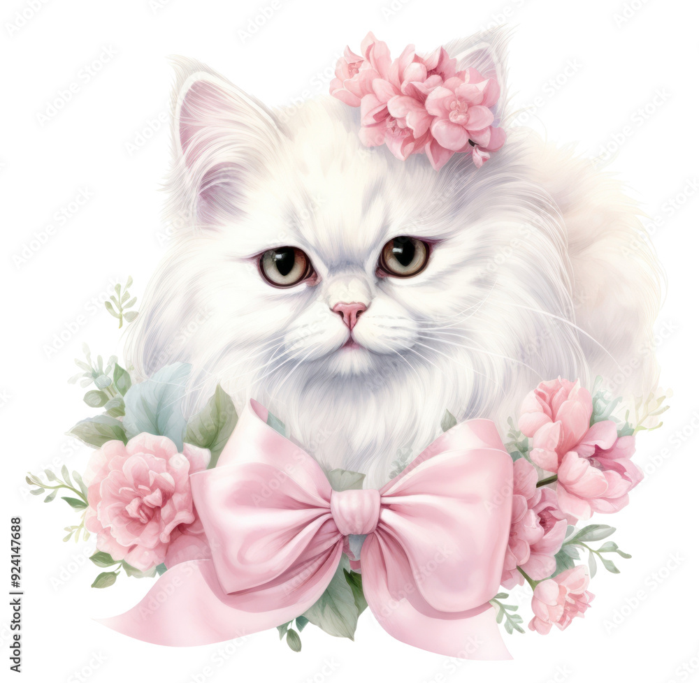 Sticker PNG Coquette white persian cat blossom angora animal.