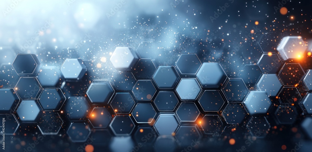 Poster abstract hexagon pattern with glowing lights