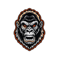 A simple line drawing of a gorilla's head with a fierce expression, suitable for use as a gaming mascot logo.