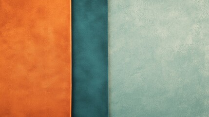 Fototapeta premium Background featuring a minimalist design with orange, green and blue concrete textures side by side, creating a modern and colorful aesthetic