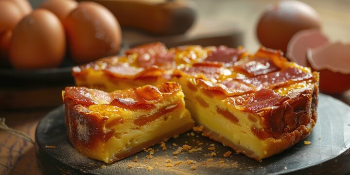 Traditional Portuguese cake toucinho do ceu known as bacon from heaven Egg yolks and almond meal delicacy from the Alentejo region of Portugal