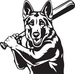 German Shepherd Dog with Baseball Bat Stylized Vector Illustration