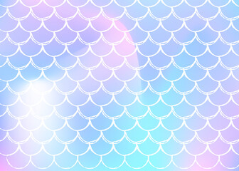Gradient mermaid background with holographic scales. Bright color transitions. Fish tail banner and invitation. Underwater and sea pattern for girlie party. Neon backdrop with gradient mermaid.