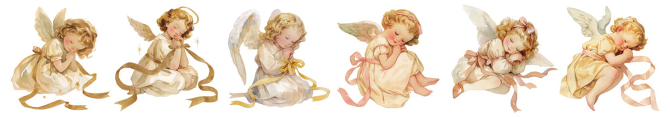 Fototapeta premium watercolor brown coquette angel png cut out element set