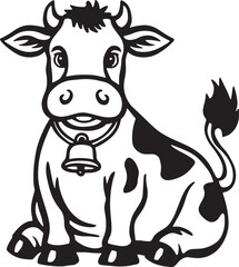 Highland Cow with Bell Styliaed Vector Illustration