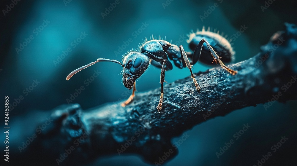 Aufkleber a high-resolution image captures a close-up shot of a bug perched on a tree branch, with water dropl