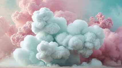 Fototapeta premium Soft, pastel-colored clouds of pink and blue swirl together, creating a dreamy, cotton candy-like scene that evokes a sense of whimsy and tranquility