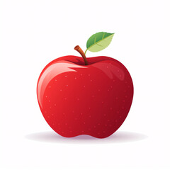 Fototapeta premium A red apple with leaf, flat illustration, summer fruit, white background