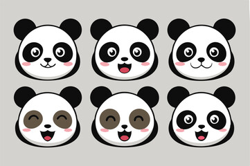set of funny panda vector illustration, silhouette, logo icon and line art Bundle files 