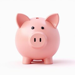 A pink piggy bank sitting on a white background, symbolizing saving money.