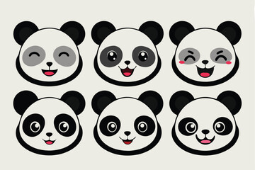 set of funny panda vector illustration, silhouette, logo icon and line art Bundle files 