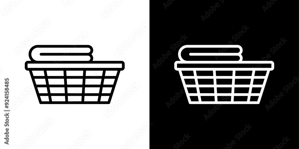 Wall mural laundry basket thin line vector icon set.