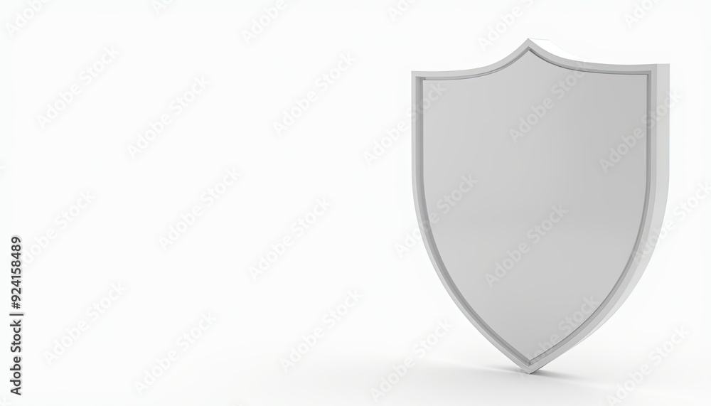 Poster minimalistic image of a gray shield on a plain white background.