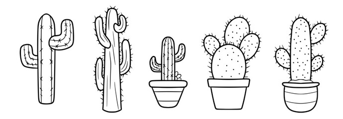 Set of cactus outline linework cacti vector SVG