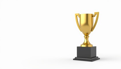 Fototapeta premium Golden trophy on a black base, symbolizing victory and achievement, against a white background.