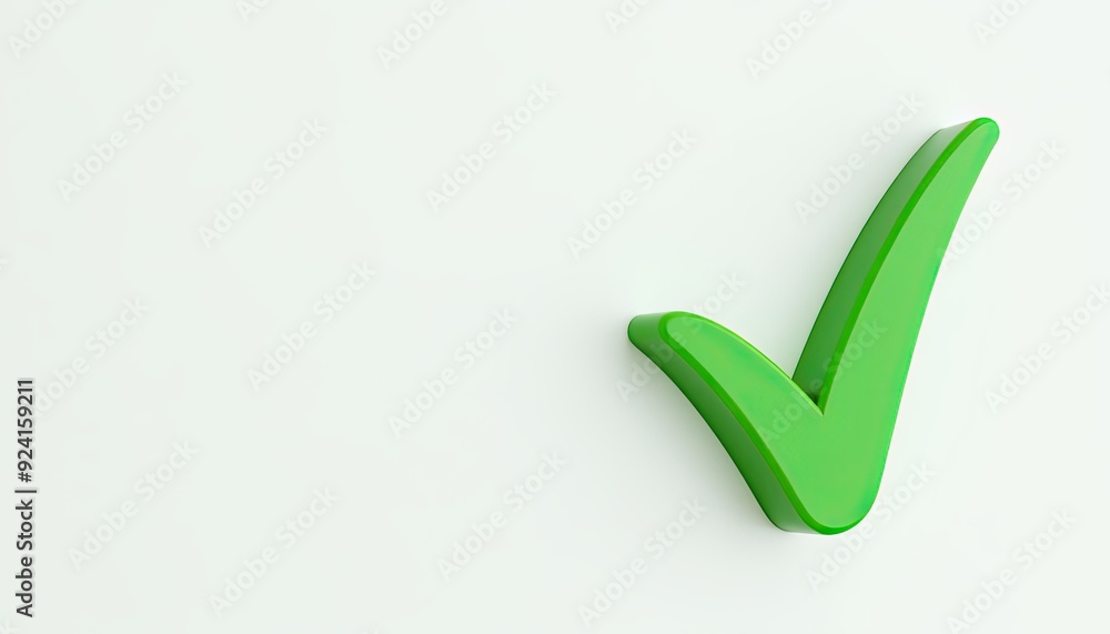 Poster a large green check mark on a light background, symbolizing approval or completion.