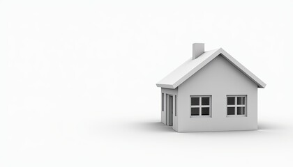 Minimalist depiction of a small, monochromatic house with basic windows and a chimney.