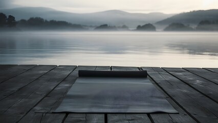 Fototapeta premium Rolled-up yoga mat on wooden pier