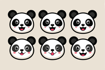 set of funny panda vector illustration, silhouette, logo icon and line art Bundle files 