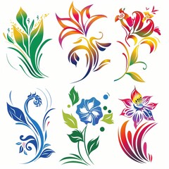 Fototapeta premium Vibrant Floral Design Illustration - Colorful Decorative Flowers and Leaves Art