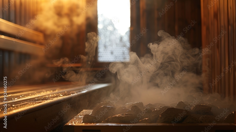 Aufkleber an image of a sauna with steam escaping from the hot rocks serves as a reminder of the contrast betw