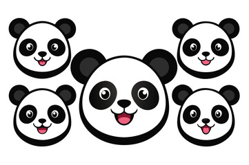 Naklejka premium set of funny panda vector illustration, silhouette, logo icon and line art Bundle files 