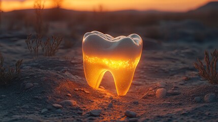 Fototapeta premium A tooth on the ground, sunset light.