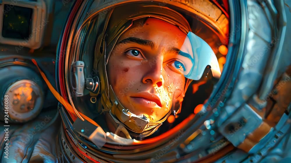 Poster astronaut in a spacesuit on the planet in outer space