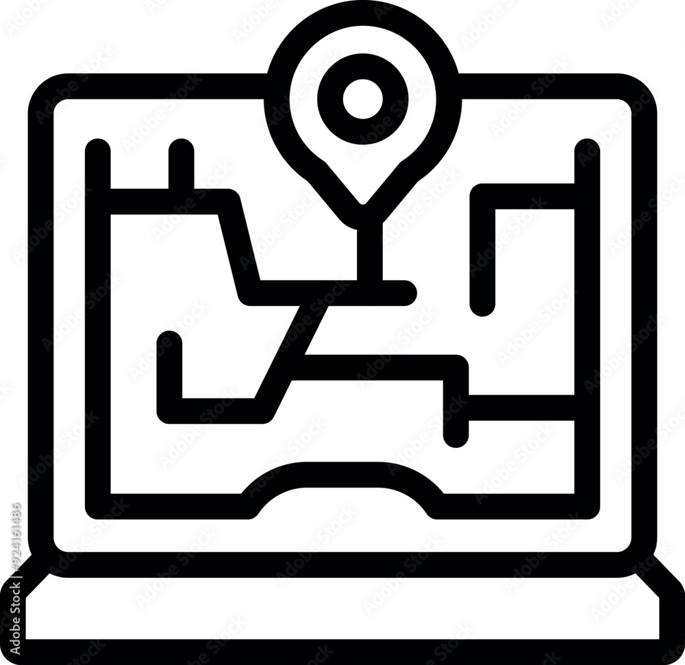Poster gps location tracking app showing city map and pinpoint on a laptop screen