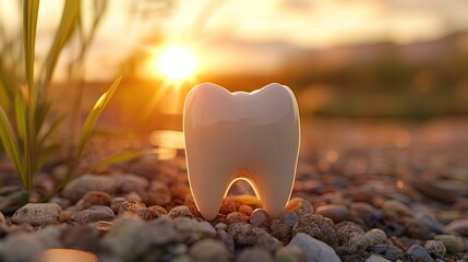 Fototapeta premium A tooth on the ground, sunset light.