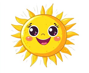 Cartoon smiling sun on white background.