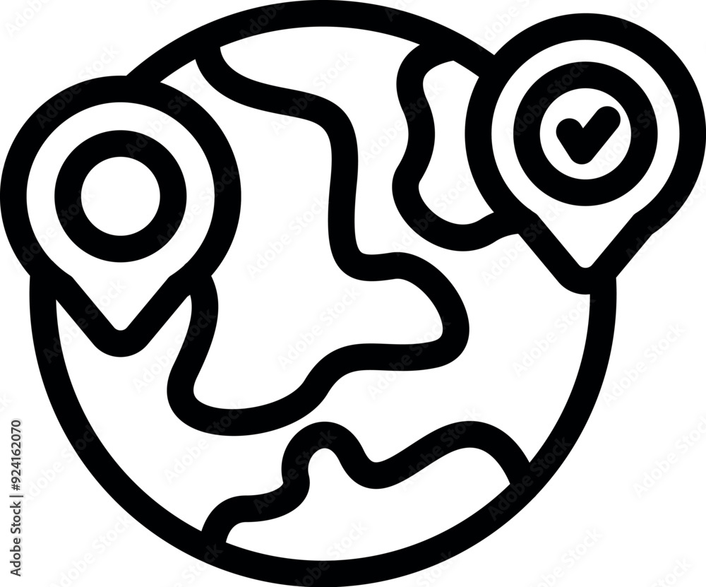 Aufkleber simple icon of the world showing a successful arrival with a location pin and a checkmark