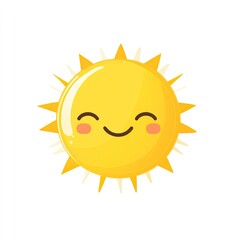 Fototapeta premium Cartoon smiling sun on white background.