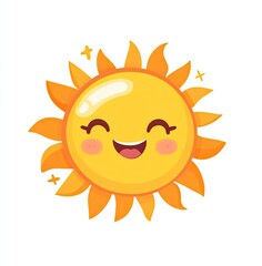 Cartoon smiling sun on white background.