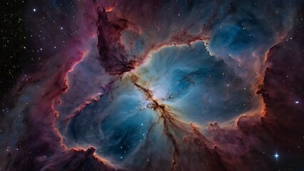 Background of space nebulas and solar clouds in endless galaxy blue and purple theme