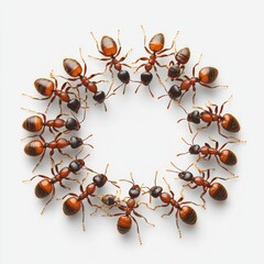 United in Purpose: A Collective of Isolated Ants on a Clean Background Symbolizing Teamwork and Leadership Concepts