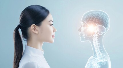 Fototapeta premium Close up Woman with Glowing Bone Marrow for Healthy Lifestyle Concept