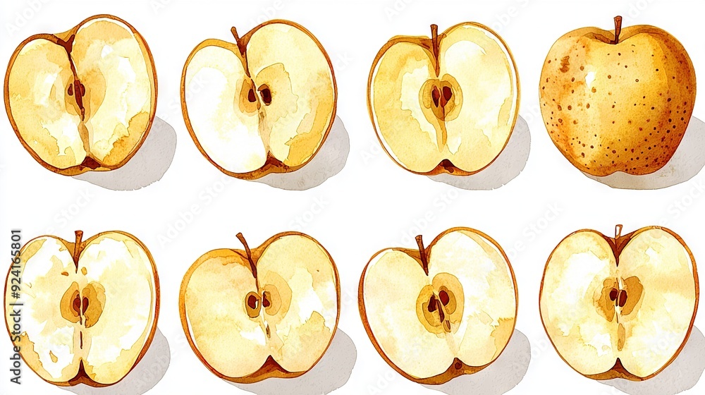 Poster illustration of an array of halved apples for use as a wall décor
