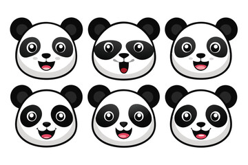 set of funny panda vector illustration, silhouette, logo icon and line art Bundle files 