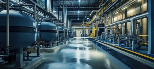 Water treatment facility, showcasing multiple treatment tanks