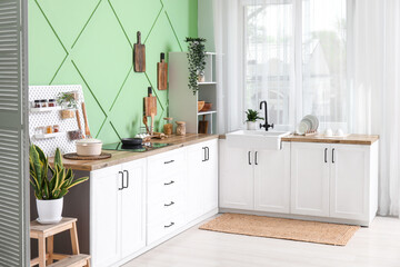 Modern interior of kitchen with counter