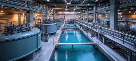 Water treatment facility, showcasing multiple treatment tanks