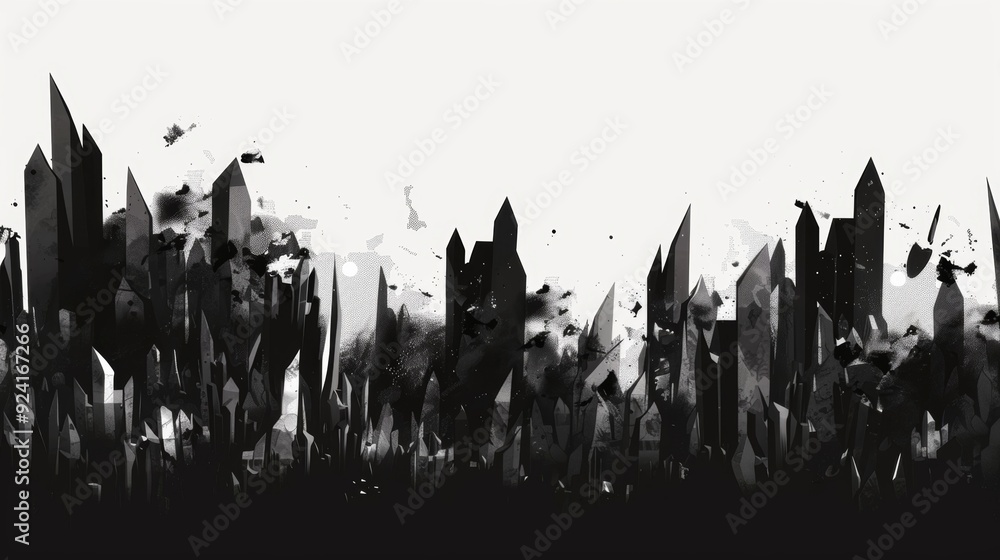 Poster a minimalist black and white illustration of coralinspired structures with sharp geometric edges and