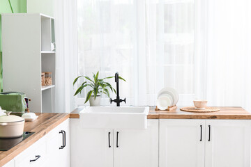 Modern interior of stylish kitchen, closeup