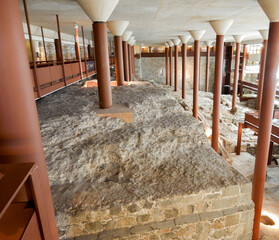 The Toledo, Spain, Alcazar de Toledo Museum looking at the Archeological Exploration Site below the main building