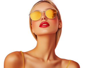 Elegant lady with gold glasses and bold red lips