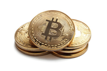 Bitcoin coins. Gold Bitcoin with Candle stick graph chart and digital background.