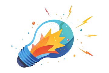 A light bulb with its filament sparking an explosion of vibrant colors and abstract shapes, like a burst of creative energy. 