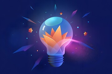 A light bulb with its filament sparking an explosion of vibrant colors and abstract shapes, like a burst of creative energy. 